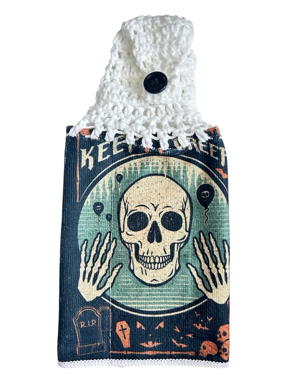 Handcrafted Halloween Black and Green Skeleton Hanging Kitchen Hand Towel